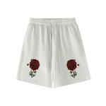 Close up of rose and bees emblem printed on hermetic shorts