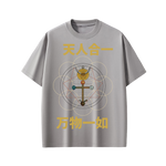 John Dee inspired esoteric shirt with Daoist gold script and elemental medallions