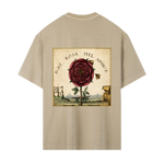Close up of alchemical rose and bees design on hermetic t‑shirt