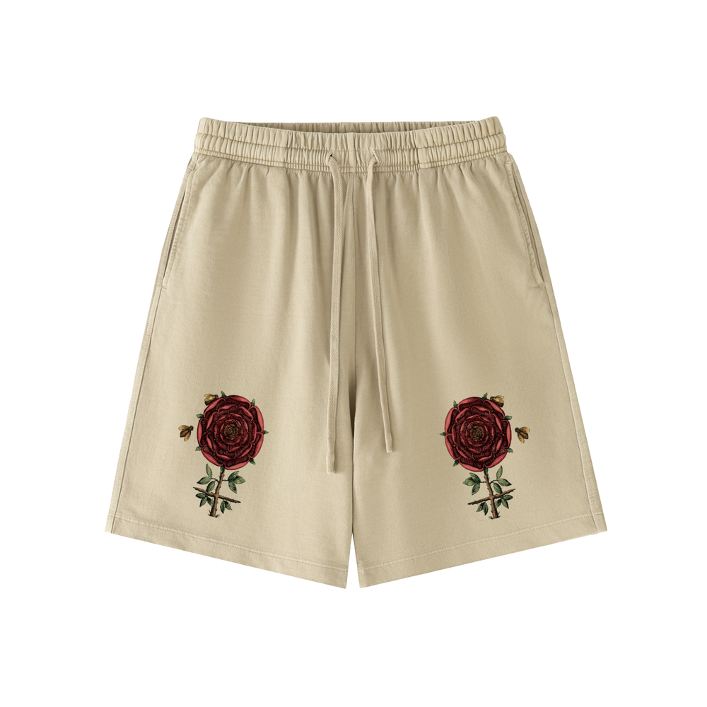 Dat Rosa Mel Apibus alchemical rose occult art shorts flat lay