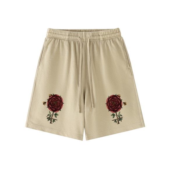 Dat Rosa Mel Apibus alchemical rose occult art shorts flat lay